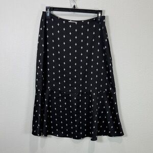 LOFT Black satin A-Line Skirt with White Diamond Pattern